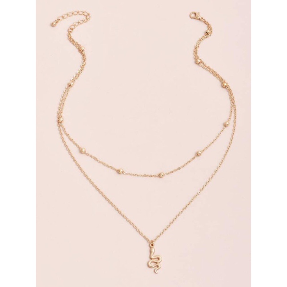 Dainty Serpentine Snake Charm Layered Necklace - Picture 3 of 5